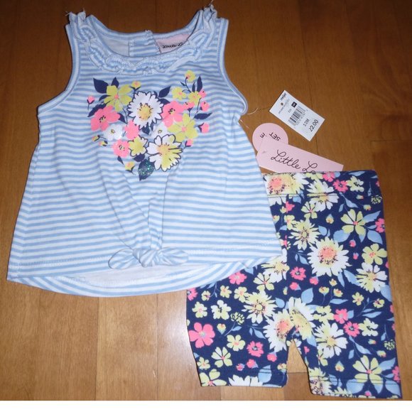 Baby Girls Little Lass Tank Top & Bike Shorts Set Size 12 Months Flowers NWT
